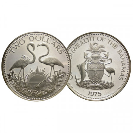 1975 FM * 2 Dollar Bahamas "Elizabeth II - Flamingos" (KM 66) PROOF