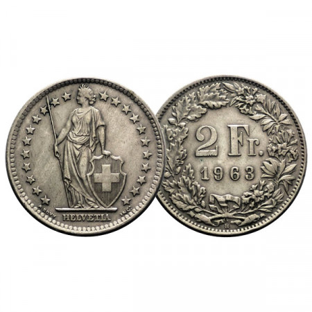 1963 B * 2 Francs Argento Svizzera "Standing Helvetia" (KM 21) BB+