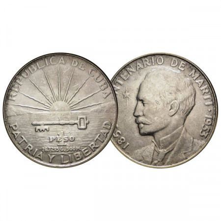 1953 * 1 Peso Argento Cuba "100° Anniversario di José Martí" (KM 29) BB+