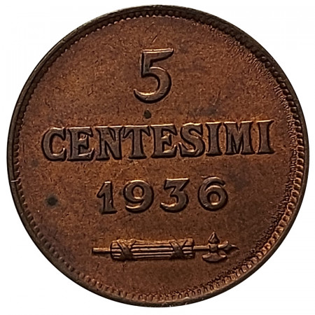 [FFM3240] 1936 R * 5 Centesimi Rame San Marino "Valore - Tipo 2" (KM 12 G41) SPL