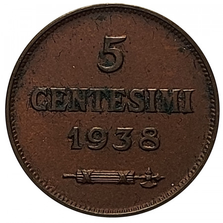 [FFM3252] 1938 R * 5 Centesimi Rame San Marino "Valore - Tipo 2" (KM 12 G43) BB