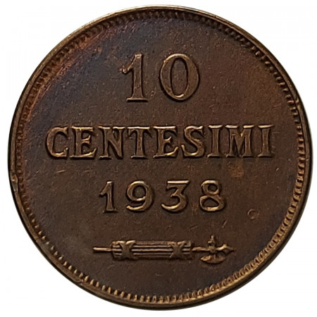 [FFM3268] 1938 R * 10 Centesimi Rame San Marino "Valore - Tipo 2" (KM 13 G36) BB+