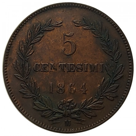 [FFM3286] 1864 M * 5 Centesimi Rame San Marino "Valore - Tipo 1" (KM 1 G37) MB+