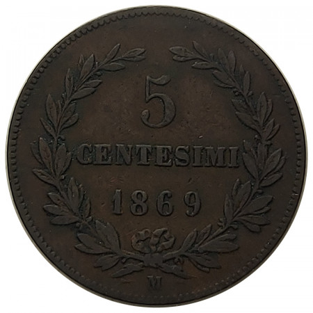 [FFM3295] 1869 M * 5 Centesimi Rame San Marino "Valore - Tipo 1" (KM 1 G38) MB+