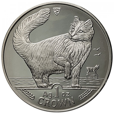 1991 * 1 Crown 1 OZ Argento Isola di Man "Gatto delle Foreste Norvegesi" (KM 292a) PROOF