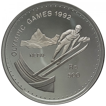 2048 (1991) * 500 Rupees Argento Nepal "Olimpiadi Invernali 1992 Albertville" (KM 1071) PROOF