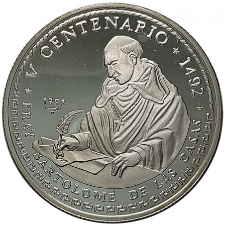 1992 * 10 Pesos 1 OZ Argento Cuba "Figure Ispanoamericane - Bartolome de Las Casas" (KM 372) PROOF