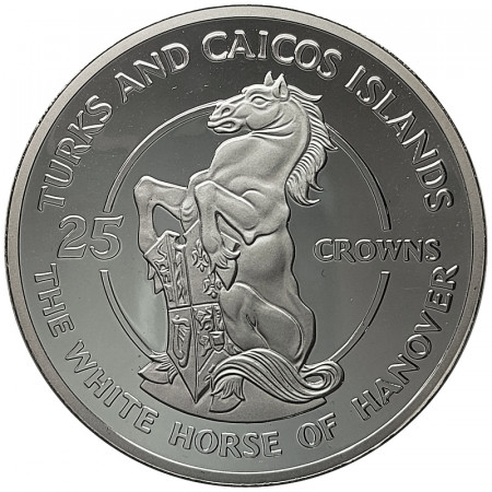 1978 * 25 Crowns Argento Isole Turks e Caicos "Cavallo Bianco di Hannover" (KM 29) PROOF