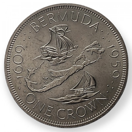 1959 * 1 Crown Argento Bermuda "Elizabeth II 350th Anniversary - Colony Founding" (KM 13) SPL/FDC