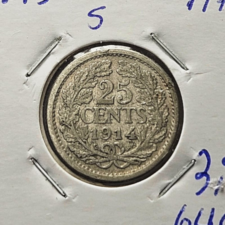 1914 * 25 Cents Argento Olanda - Paesi Bassi "Wilhelmina I" (KM 146) BB
