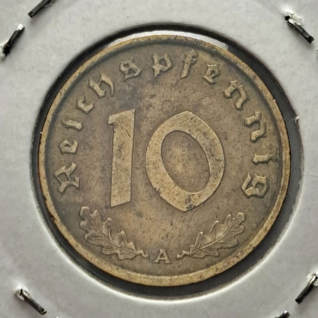 1938 A * 10 Reichspfennig GERMANIA "Terzo Reich - Eagle on Swastika" (KM 92) BB/SPL