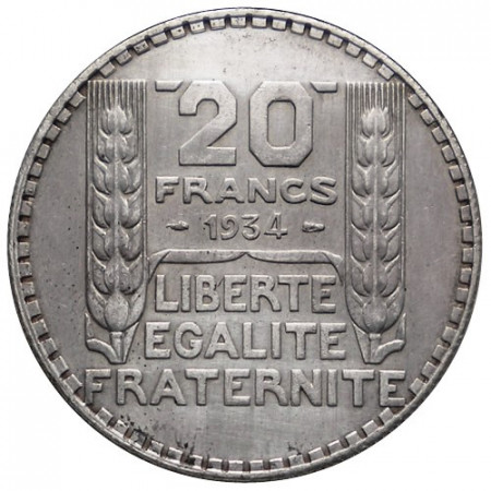 1934 * 20 Francs Argento Francia "Turin" (KM 879) SPL