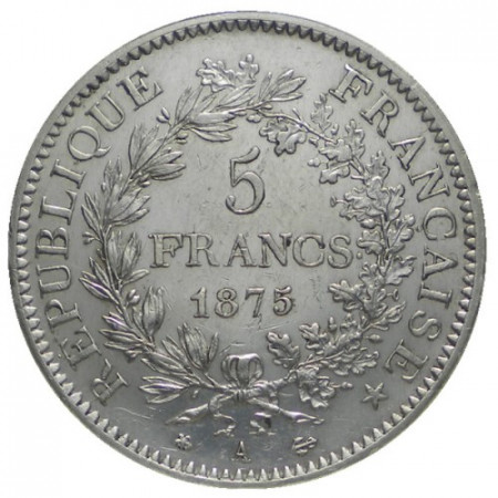 1875 A * 5 Francs Argento Francia "Hercule" - Parigi (KM 820.1) BB+