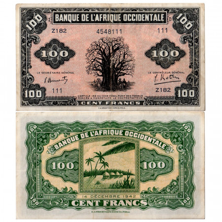 1942 * Banconota Africa Occidentale Francese 100 franchi BB
