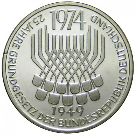 1974 F * 5 Mark Argento Germania Federale “25° Anniversario - Legge Costituzionale Federale ” (KM 138) FDC