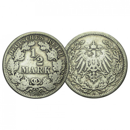 1907 A * Half 1/2 Mark Argento GERMANIA "Secondo Reich - Aquila Imperiale" (KM 17) MB