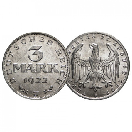 1922 J* 3 Mark Germania "Repubblica di Weimar – 3° Anniversario" (KM 29) BB+