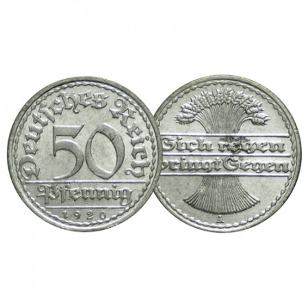 1920 A * 50 Pfennig Germania "Repubblica di Weimar - Sheaf" (KM 27) BB+