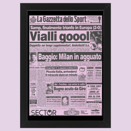 2012 (1990) * Prima Pagina Anastatica "Sampdoria, Finalmente Trionfo in Europa, Vialli Goool - Gazzetta dello Sport" Cornice (A)