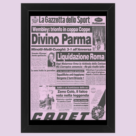 2012 (1993) * Prima Pagina Anastatica "Divino Parma, Minotti - Melli - Cuoghi - Gazzetta dello Sport" Cornice (A)