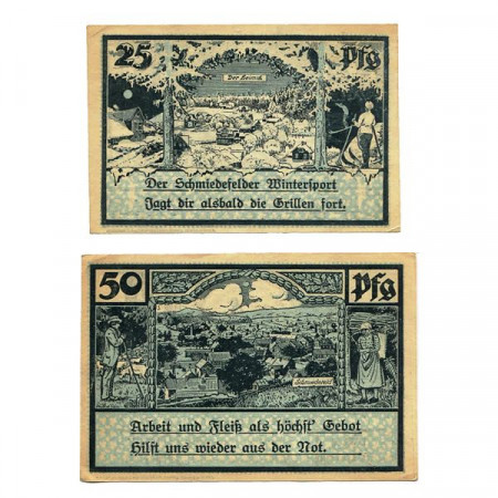 1921 * Set 2 Notgeld Germania 25 . 50 Pfenning "Turingia - Schmiedefeld am Rennsteig" (1187.1)