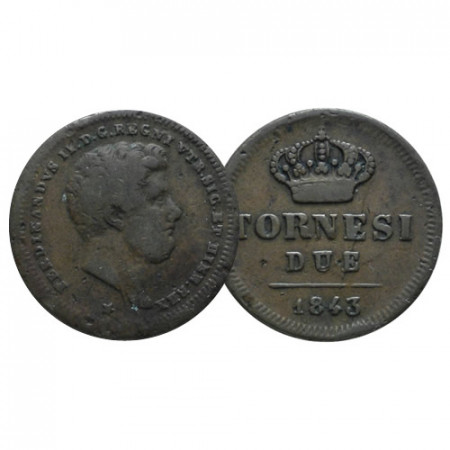 1843 * 2 Tornesi Regno delle Due Sicilie "Napoli - Ferdinando II" (G 251 - KM 327) MB