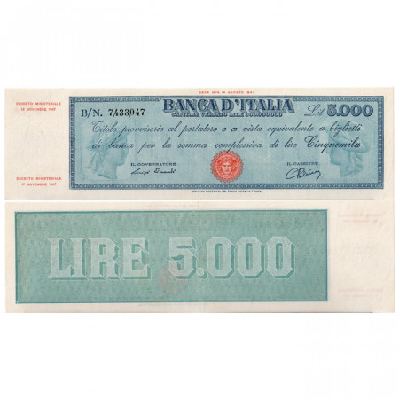 1947 * Banconota Italia Repubblica 5000 Lire "Titolo Provvisorio - Medusa" BI.761 (p86a) SPL+