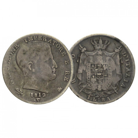 1812 V * 1 Lira Argento Italia "Napoleone I - Re d'Italia - Venezia" Puntali Aguzzi (G160 – C 8.3) qBB