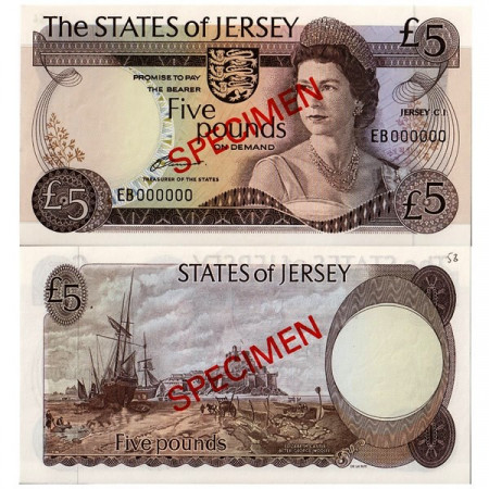 ND (1976-88) * Banconota Isola di Jersey 5 Pounds "Specimen" (p12s) FDS