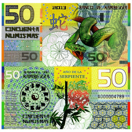 2013 * Banconota Polimera Kamberra 50 Numismas "Anno del Serpente" FDS