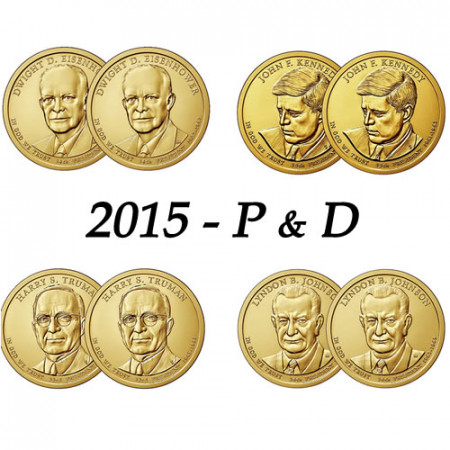 2015 * Lotto 8 x 1 Dollaro Stati Uniti "Serie Presidenti 33-36th" P+D