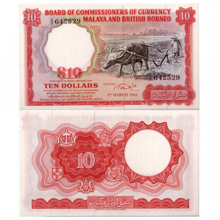 1961 * Banconota Malesia e Borneo britannico 10 dollari qFDS
