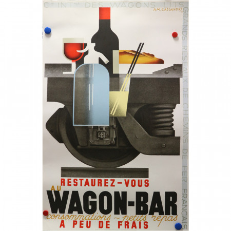 1989 (1932) * Manifesto Pubblicitario Originale “Wagon-Bar - A Peu De Frais - A.M. CASSANDRE" Non Telato