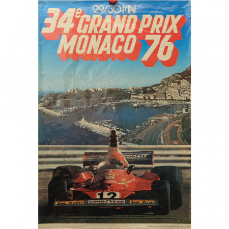 1976 * Manifesto Pubblicitario Originale "34° Gran Premio di Monaco Formula 1" Non Telato