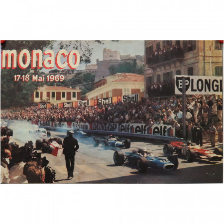1969 * Manifesto Pubblicitario Originale "27° Gran Premio di Monaco Formula 1 - R. MAESTRI" Non Telato