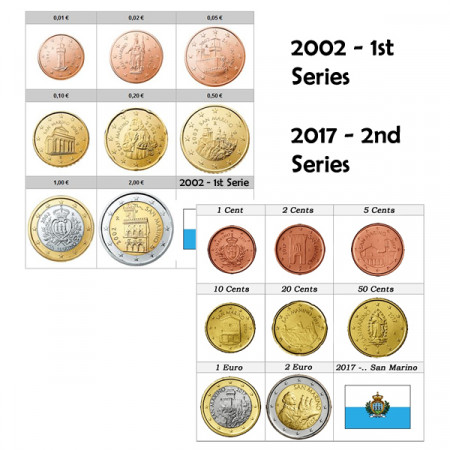 2002-2017 * Set 2 Serie 8 Monete Euro SAN MARINO "1° Serie + 2° Serie" FDC