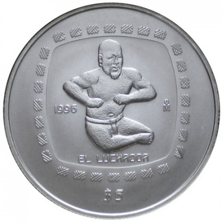 1996 * 5 pesos 1 OZ Messico Oncia d'argento Luchador