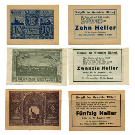 1920 * Set 3 Notgeld Austria 10 . 20 . 50 Heller "Alta Austria – Rüstorf" (KK S856)