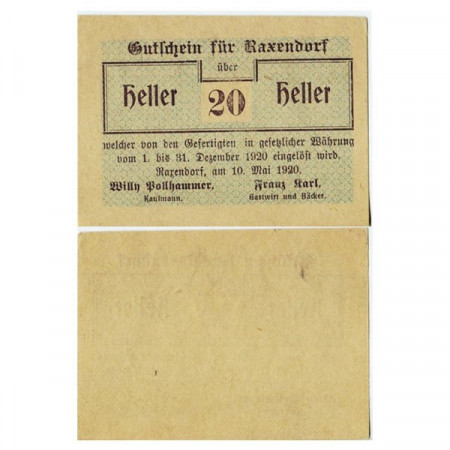 1920 * Notgeld Austria 20 Heller "Bassa Austria – Raxendorf" (KK 824)