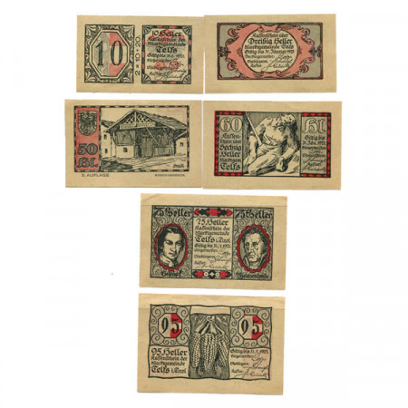 1921 * Set 6 Notgeld Austria 2X10 . 30 . 50 . 60 . 75 . 95 Heller "Tirolo – Telfs" (1061)