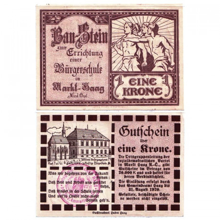 1920 * Notgeld Austria 1 Krone "Bassa Austria – Haag, Prv. Sozialdemokratischen" (FS 321)