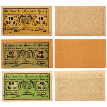 1920 * Set 3 Notgeld Austria 10 . 20 . 50 Heller "Bassa Austria – Türnitz" (FS 1086)