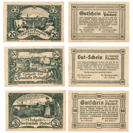 1920 * Set 3 Notgeld Austria 20 . 30 . 50 Heller "Alta Austria - Pöndorf" (FS 757c)