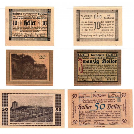 1920 * Set 3 Notgeld Austria 10 . 20 . 50 Heller "Alta Austria - Haid bei Mauthausen" (FS 334)