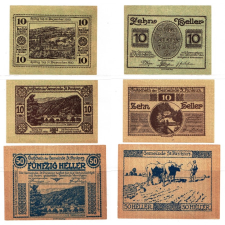 1920 * Set 3 Notgeld Austria 10 . 50 Heller "Alta Austria - St. Pankraz" (FS 919)