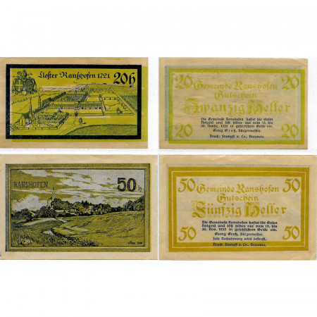 1920 * Set 2 Notgeld Austria 20 . 50 Heller "Alta Austria - Ranshofen" (FS 819)