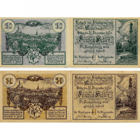 1920 * Set 2 Notgeld Austria 20 . 50 Heller "Bassa Austria – Mistelbach" (FS 614)