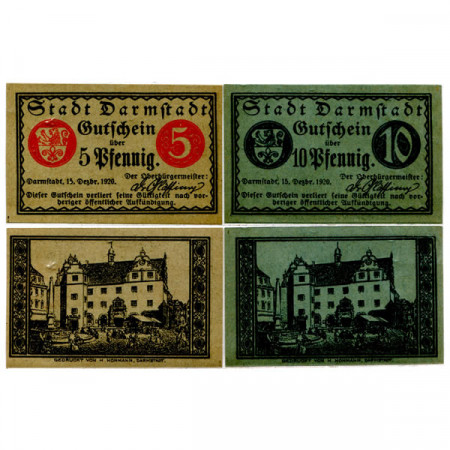 1920 * Set 2 Notgeld Germania 5 . 10 Pfennig "Assia – Darmstadt"  (D5.5)