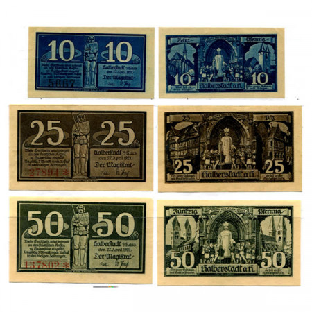 1921 * Set 3 Notgeld Germania 10 . 25 . 50 Pfennig "Sassonia-Anhalt – Halberstadt" (504.2)