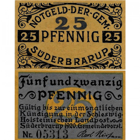 1920 * Notgeld Germania 25 Pfennig "Schleswig-Holstein - Süderbrarup" (1294)